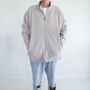 Vintage 90S Nevada Zip Up Arm Zipper Pocket Soft Fleece Taupe Sweater Medium